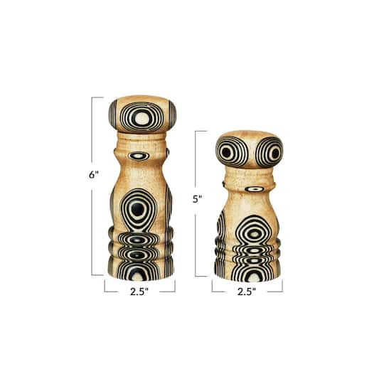 Hello Honey® Natural & Black Inlaid Circles Wood Salt & Pepper Mills Set
